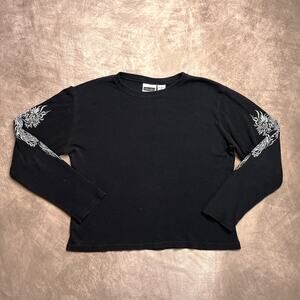 Vintage Y2K Xhilaration Dragon Tattoo Sleeve Shirt Ribbed Black Goth Punk Skater